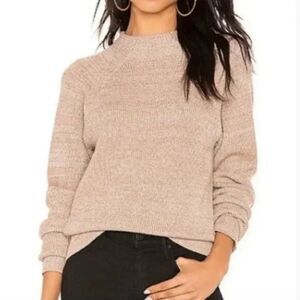 Free People Too Good Ribbed Trim Pullover Sweater Taupe Size XS